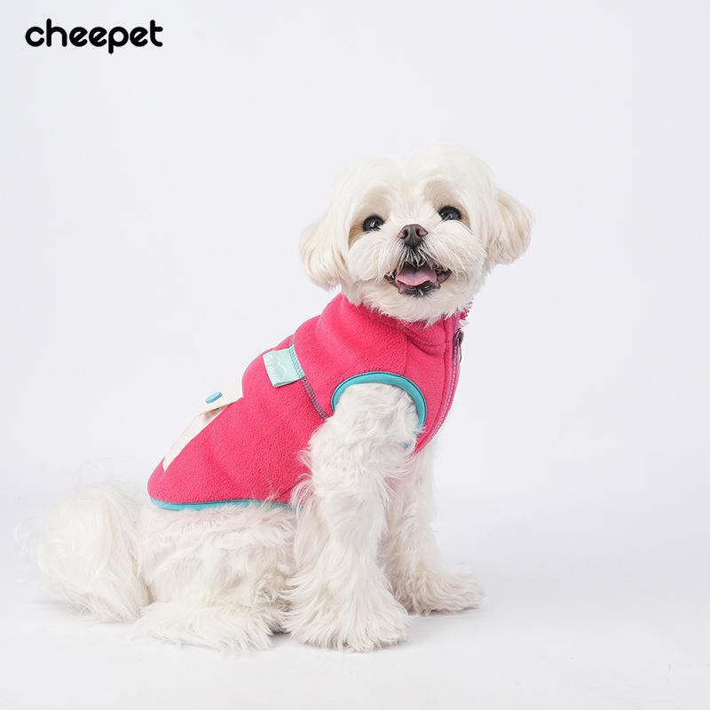 Dog autumn and winter warm vest candy color two legs fleece pocket zipper wear small and medium dog clothes