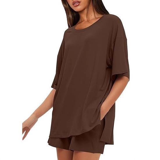 A Simple Summer Commuting Solid-color Home Wear Set That Can Be Worn Over A Two-piece Set of Casual Shorts for Women