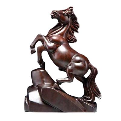 Drewniana Figurka Konia Mała Statuetka Konia 2026 Chiński Nowy Rok Zwierzę Zodiaku Rzeźba Feng Shui Ozdoba na Biurko do Biura dla Bogactwa Szczęścia