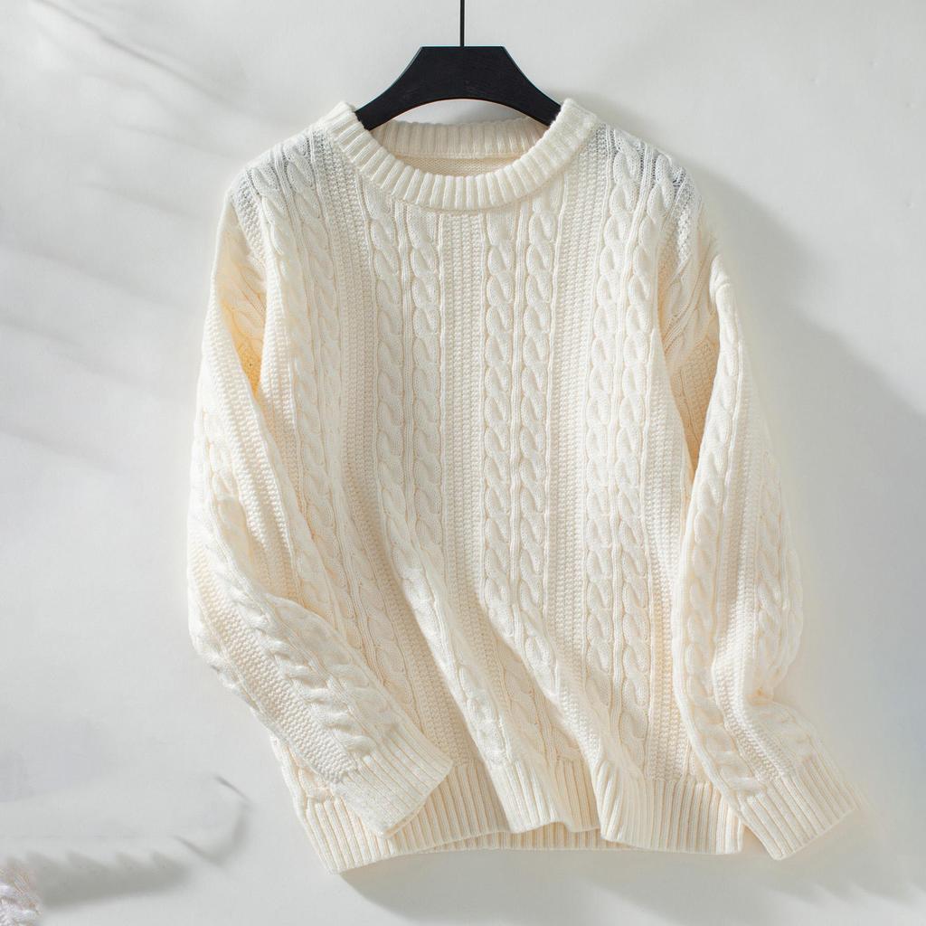 Autumn Winter Vintage Loose Long Sleeve Top Solid Color Cardigan Knitwear O-Neck Sweater