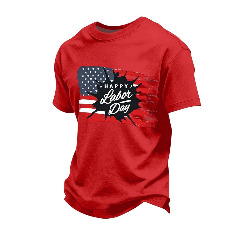 Men's Loose Fit Casual Short Sleeve T-Shirt Labor Day Print Crew Neck Soft Fabric Comfortable Top for Everyday Wear