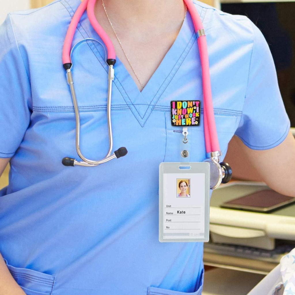"I Just Work Here" Badge Reel. Funny retractable ID clip for nurses, teachers & staff.