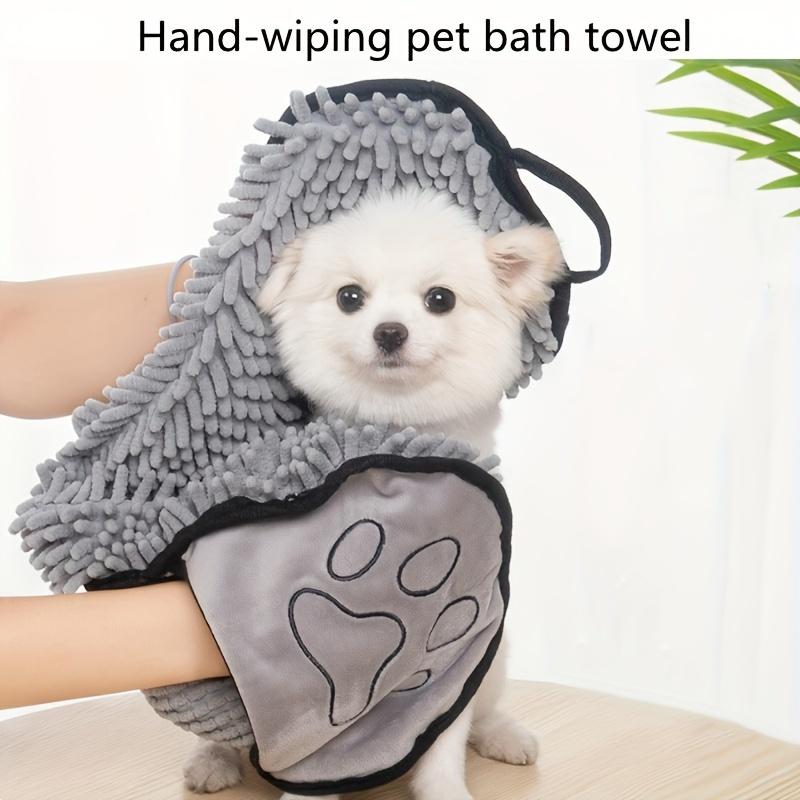 [Ultra-Absorbent Pet Bath Towel] Nylon Quick-Dry Pet Bath Towel, Ultra-Absorbent Dog Bathing Accessory with Hand Pockets & Paw Print Design