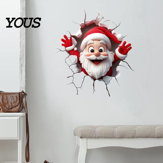 Removable PVC Mural Christmas Toilet Sticker, Funny Santa Claus Lid Tank Bathroom Holiday Decorations Self-Adhesive 3D Hole Waterproof Decal
