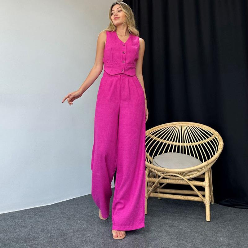 YYFS Women's Fashion Casual Summer Spring Solid Color Print Sleeveless V-Neck Blouses & Shirts Trousers Pants Suits