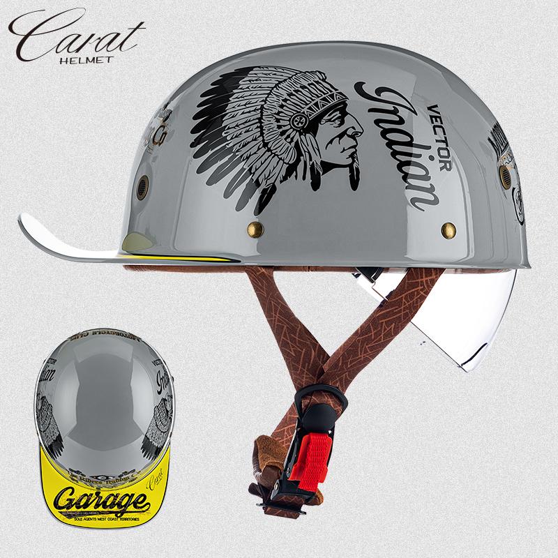 Motorcycle Retro Half Helmet with Blue Built-in Lenses Baseball Helmet For Harley Motorcycle Electric Scooter