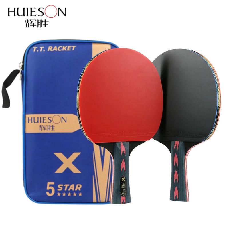 Autorizzazione Ufficiale HUIESON Set da Ping Pong in Carbonio 5 Stelle Racchetta Ping Pong Super Potente Per Allenamento Club Adulti Nuovo Aggiornato