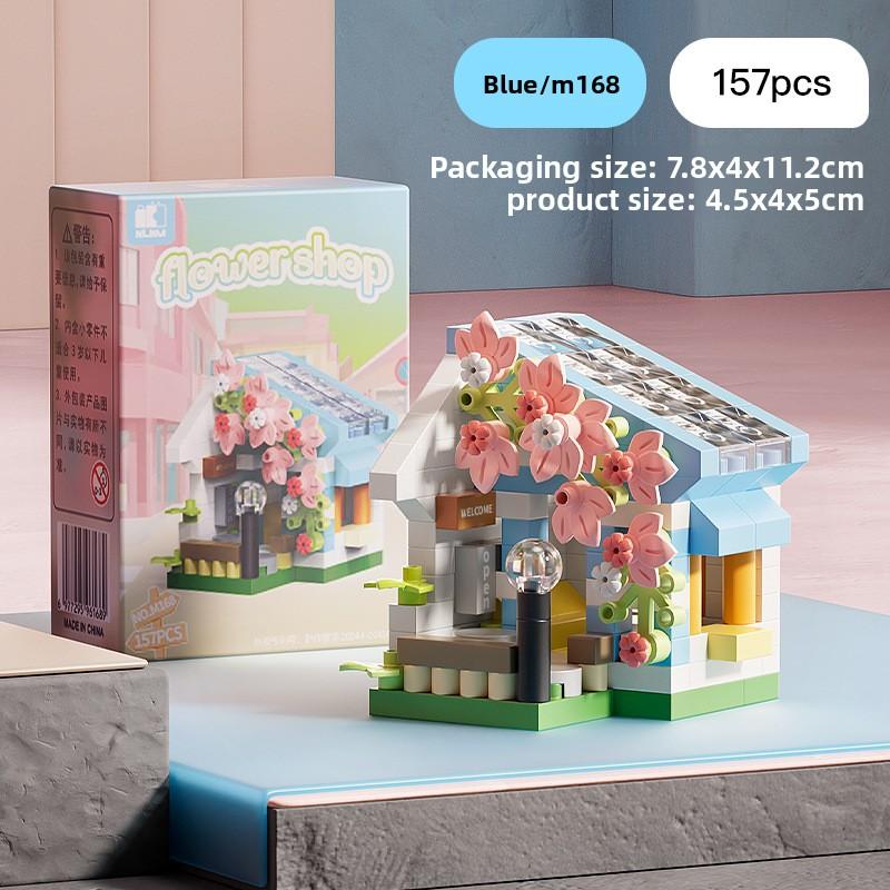 Non-Toxic Flower Shop Food House Building Blocks Kit Mini City Street View Home Decor Children Assembly Bricks Model Kids Educational Toy