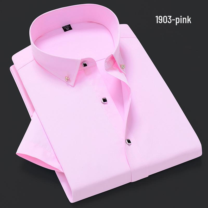 

Men s Korean Style Slim Fit Short Sleeve Business Shirt 40 розовый