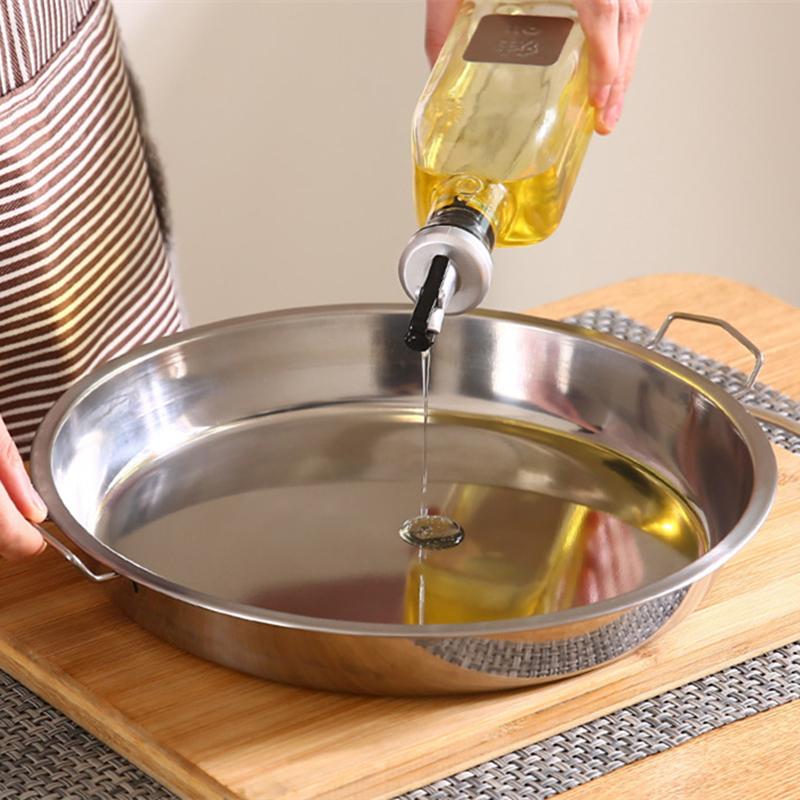 Runde serveringsfat i rustfritt stål for mat, kalde nudler, dampet brett, servise, kjøkkenpanne med håndtak