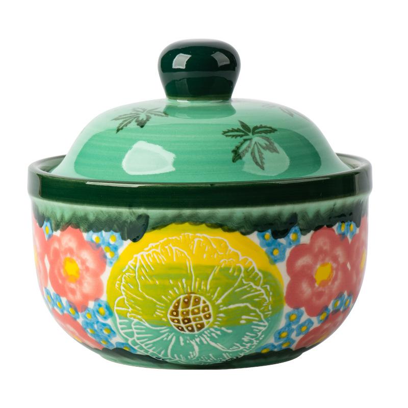 Ceramic Stew Pot with Lid Home Use Soup Bowl for One Person Steamed Egg Cup Bird Nest Bowl