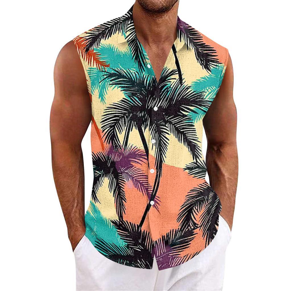 Men Tank Tops Sleeveless Shirts for Men Button Down Print Casual Men’s Tank Tops Men’s Tank Shirts Summer Beachwear