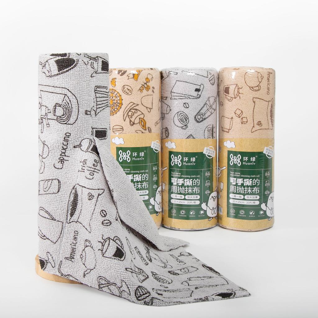 Ring green microfiber printed hand-torn rag multi-functional kitchen table washing cloth water-absorbing thickened lazy rag