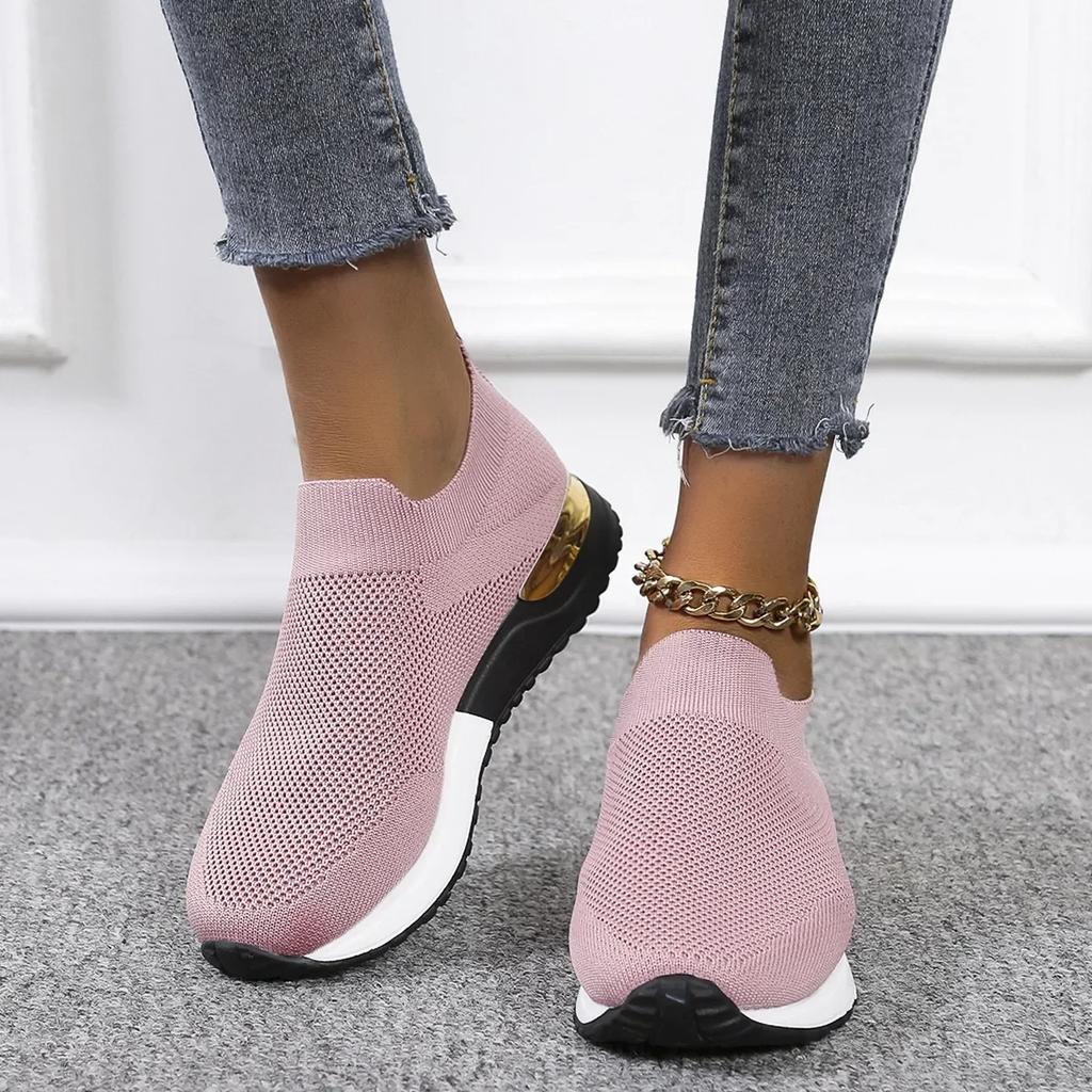 Weave Mesh Shoes For Women  Fashion Mujer Sneakers Spring Summer Slip On Ladies Platform Socks Shoes Light Vulcanized Shoes