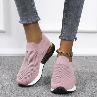 Gewebte Mesh-Schuhe für Damen, modische Mujer-Sneakers, Frühlings- und Sommer-Slip-On-Plateau-Sockenschuhe, leichte vulkanisierte Schuhe