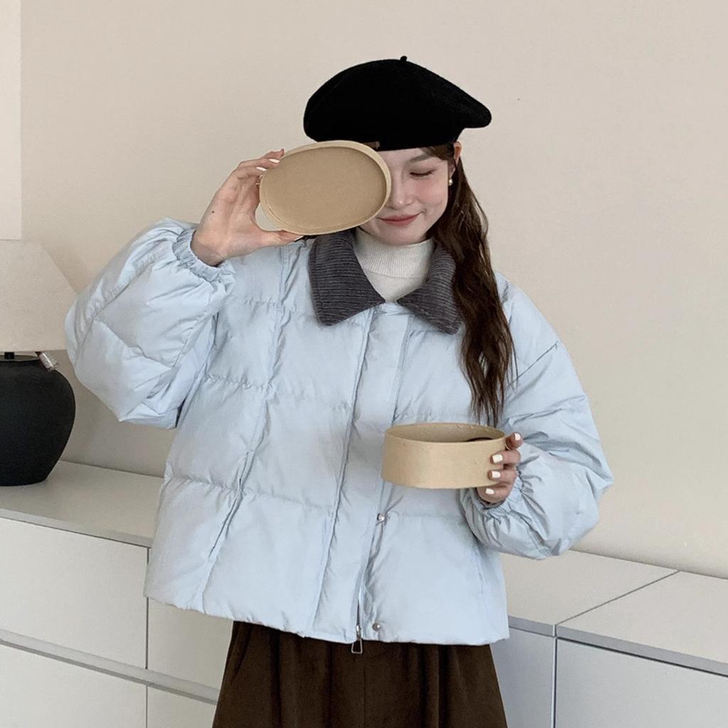 Winter corduroy contrasting lapel down jacket women's short college style versatile loose small jacket