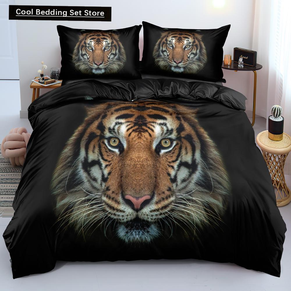 3D Tiger Duvet Cover Soft Comforter Cover Animal Bedding Set Tiger Pattern Quilt Cover for Bedroom Decor 2/3Pcs King Queen Size