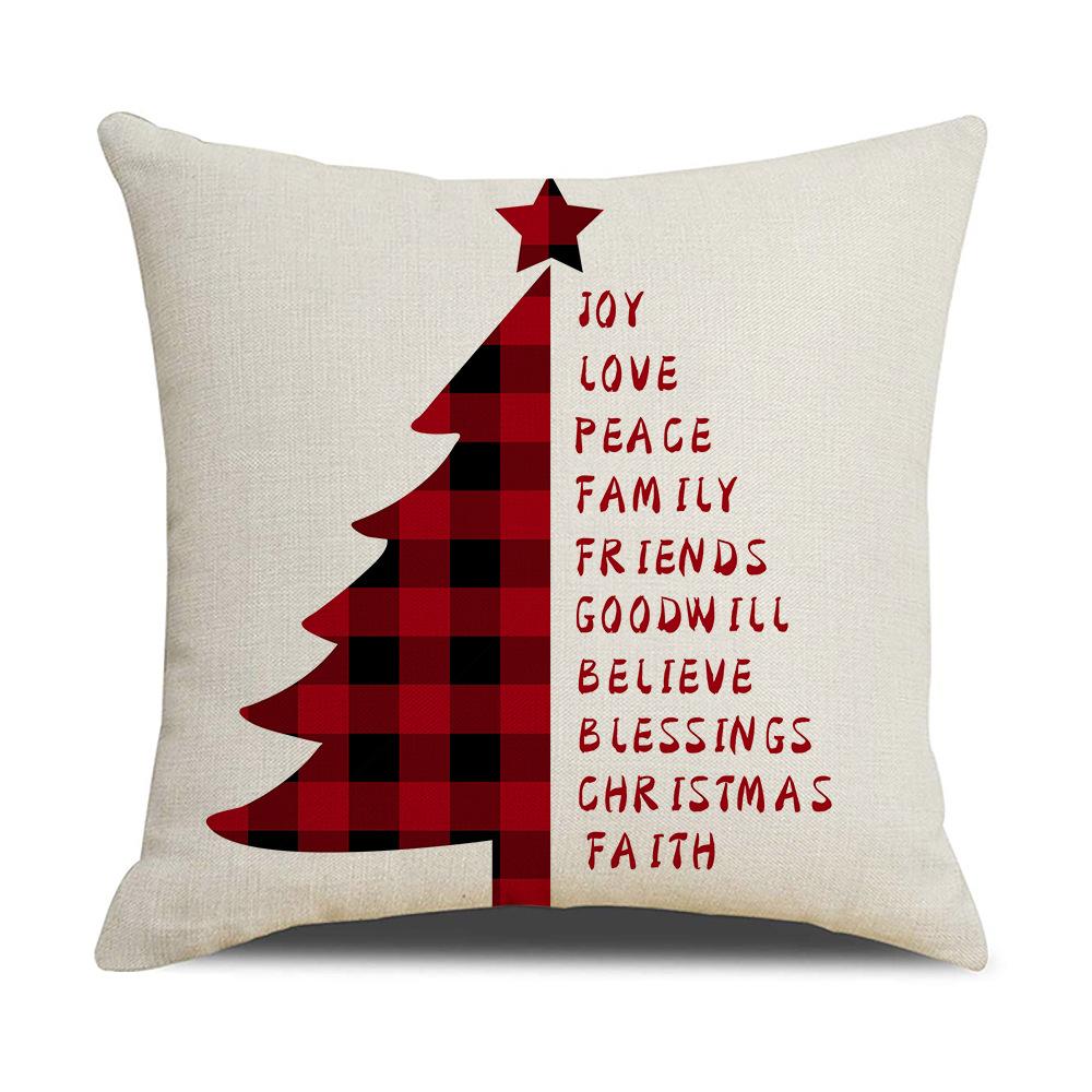 Red and Black Plaid Christmas Pillow Case Linen Print Home Lumbar Support Office Cushion