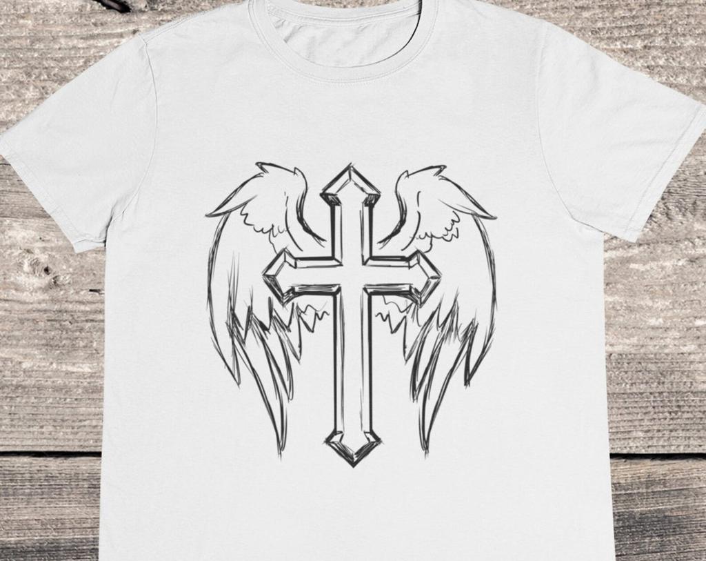 Winged Cross T-Shirt: Christian Angel Wings Design