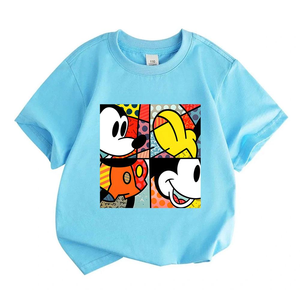 Kids Boys Girls Crew Neck Short Sleeve 100% Cotton T-shirt, Cute Cartoon Mouse Pop Art Print Casual Soft Breathable Summer Basic Tee for Children Dail