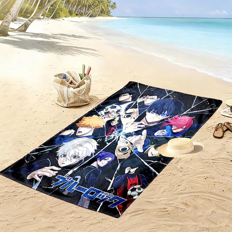 Blue Lock Print Beach Towel, Large Soft Quick Dry Towel for Beach Camping Swimming
