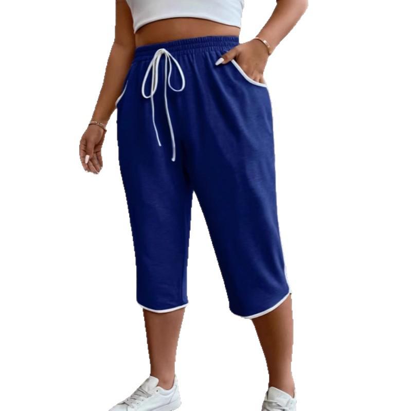 2025 Plus Size European & American Color Block Casual Capris - Summer Loose Fit
