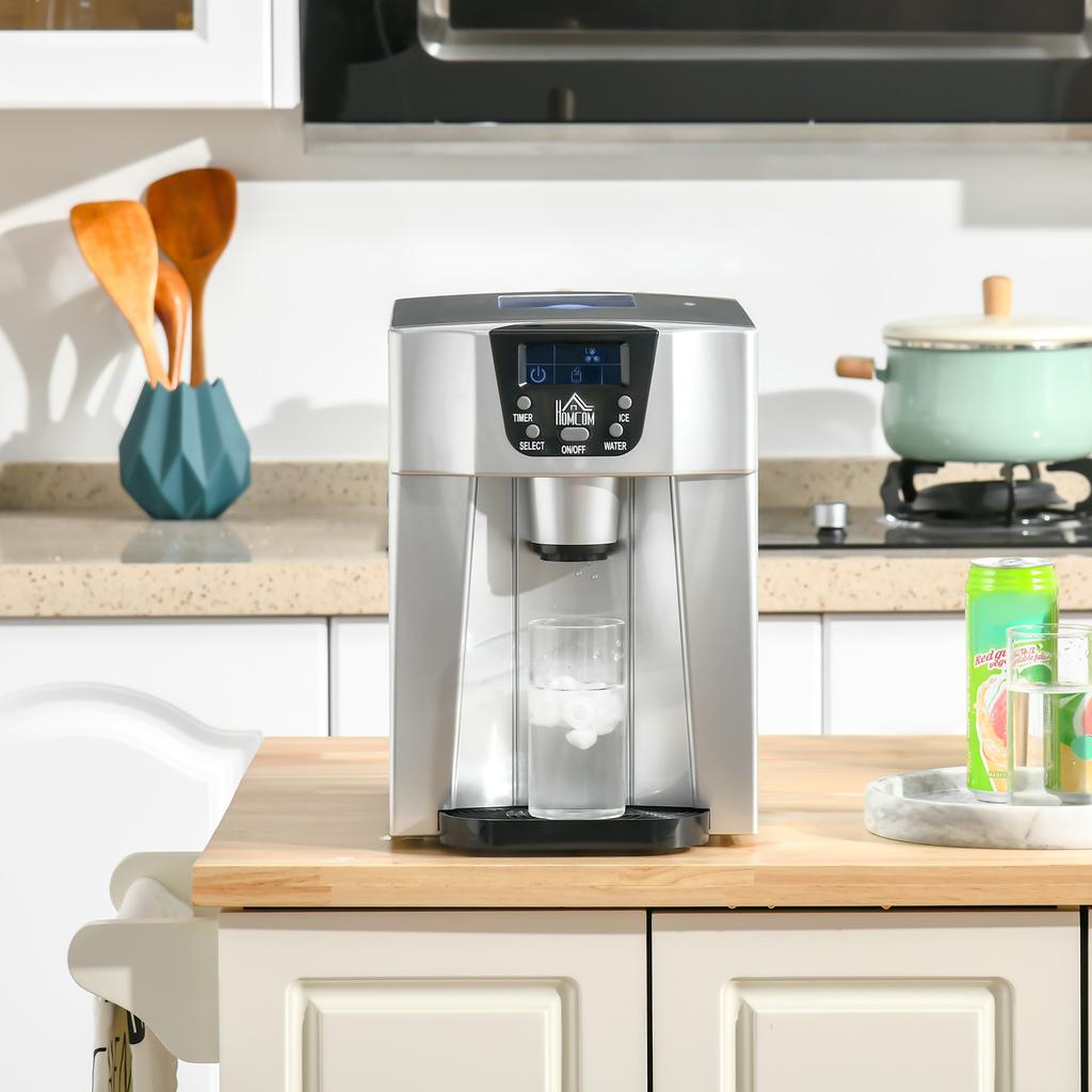 3L Ice Maker Machine and Water Dispenser, 12kg in 24H, 2 Sizes 9 Ice Cubes Ready in 6-10 Mins Ice Machine, Silver