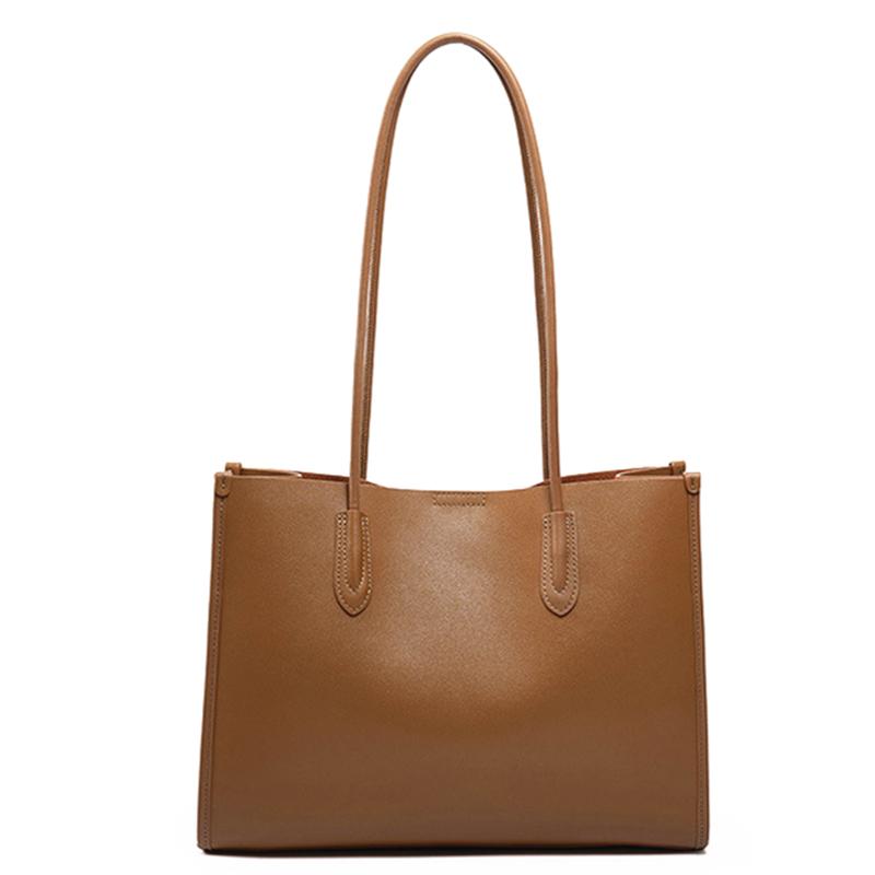

HIFASHION Minimalist Genuine Leather Large Women Tote Bags 2026 Large Capacity Casual Daily Shopping Office Shoulder Handbags золотий коричневий колір