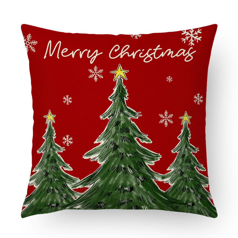 Christmas Imitation Linen Pillow Case Home Decoration Pillow Four-piece Set Sofa Cushion Cover Bedroom Pillow