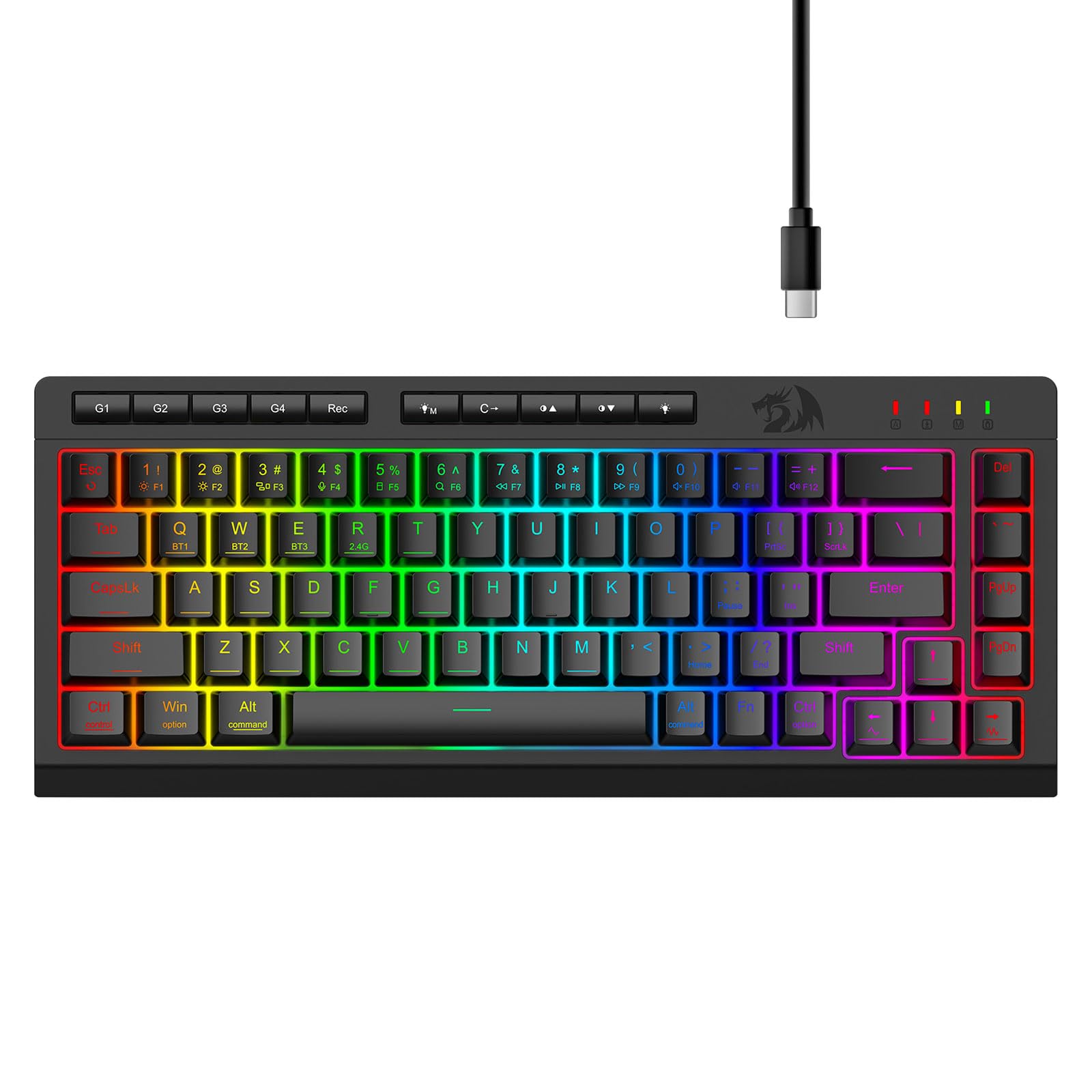 

Redragon K519 RGB Gaming USB RGB Sense of Media Onboard Macro 50 Million Click US Compatible with Windows Black Keyboard, Wired, 60% Quieter, чорний