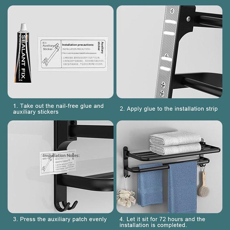 Self-adhesive Wall Mounted Towel Rack Drill Free Rust Resistant Bath Towel Hanger for Hotel Home Shower Use