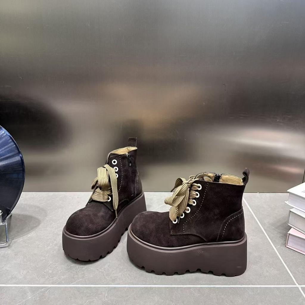 Fashion Women's Thick-soled Ankle Boots Autumn and Winter Fashion Solid Color Lace-up Knight Designer Booties Botas Zapatos Mujer