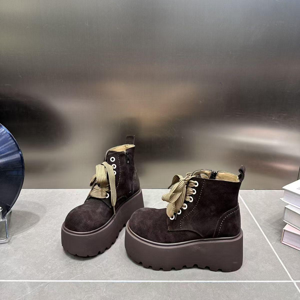 

Модные женские ботильоны на толстой подошве, осенне-зимняя мода, однотонные, на шнуровке, рыцарские дизайнерские ботильоны, ботильоны, zapatos mujer 35