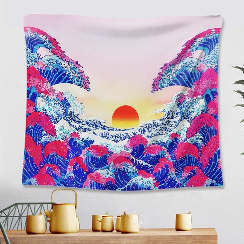 Japanese Tavern Sea Wave Tapestry Ghost Samurai Decorative Tapestry Room Decoration Home Decor Dorm Wall Hanging Backdrop Cloth