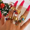 European & American Cartoon Christmas Snowflake Titanium Steel Drip Oil Flower Open Ring for Women