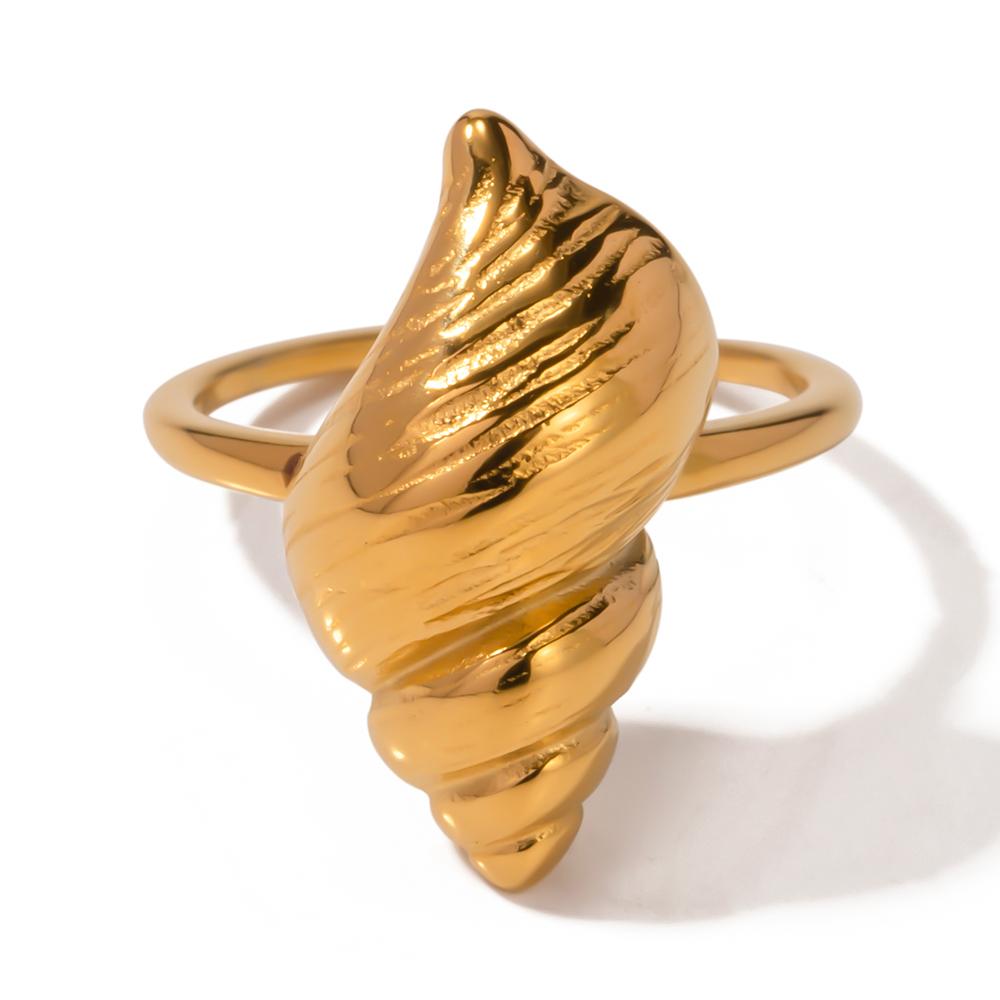 Uworld Stainless Steel Ring 18K Gold Color Handcrafted Spiral Shell Design And Textured Details Waterproof  Minimalist Jewelry