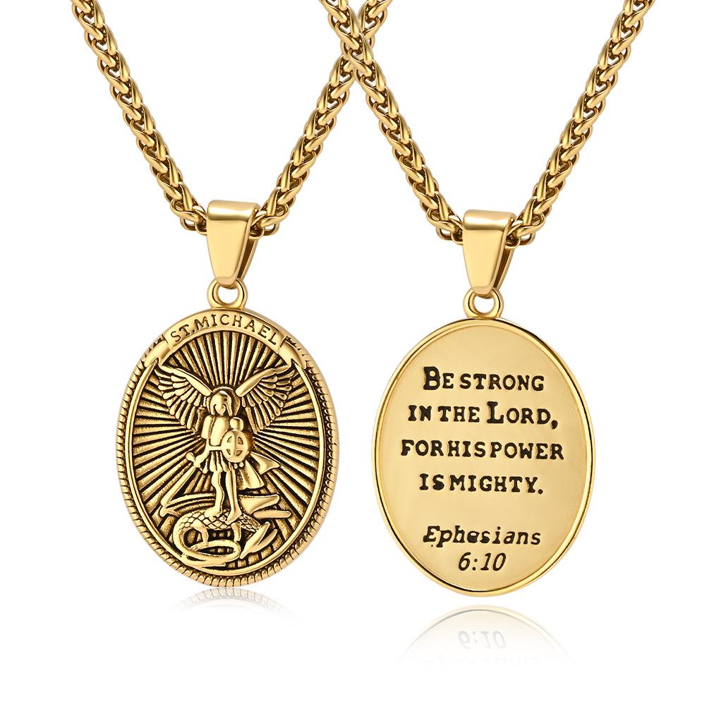 2026 Stylish Vintage St. Michael's Archangel Necklace Oval Shield Knight Guardian Pendant