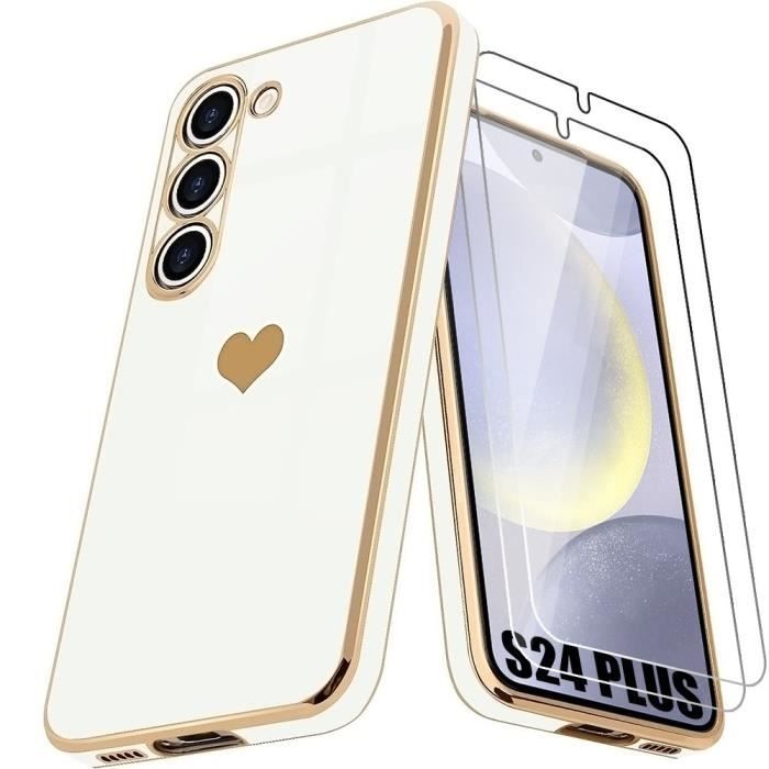 Coque de protection - samsung - galaxy s24 plus - tpu silicone souple - motif cœur - blanc
