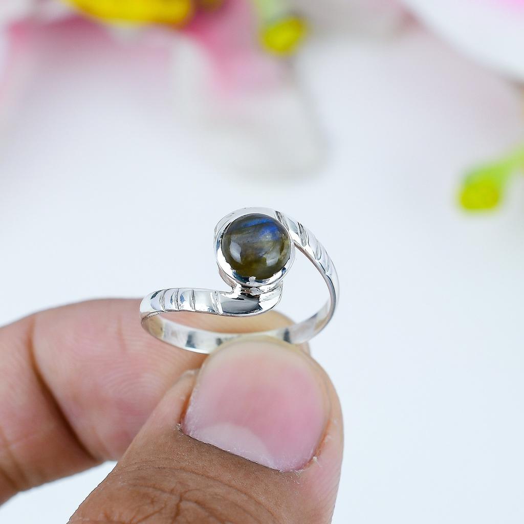 Natural Labradorite Gemstone 925 Solid Sterling Silver Jewelry Ring S.10.5 L6c20