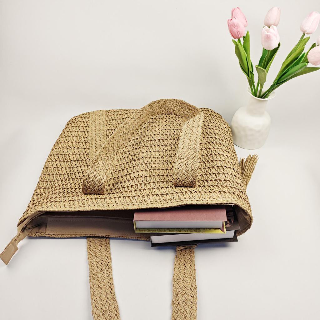 2025 Trendy Handmade Forest-Style Woven Straw Tote Bag - Large Capacity Vacation Fashion for Women