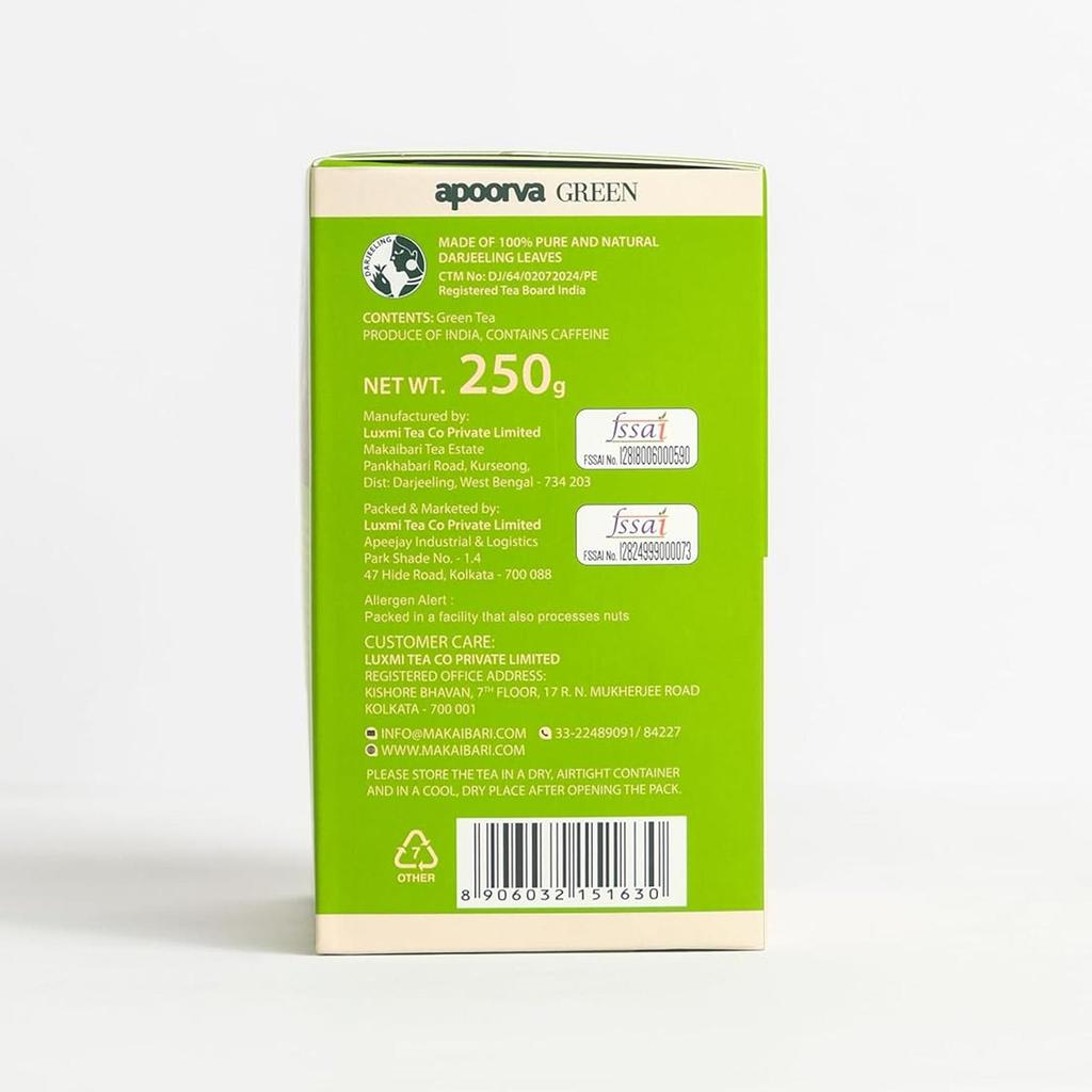 Makaibari Green Valley Apoorva Finest Darjeeling Grüner Blatt-Tee 250 g Premium Antioxidantienreich Erfrischend Energetisierend