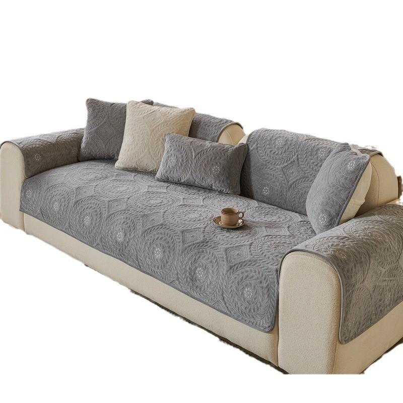 Retro High-End Sofa Cushion  New Autumn And Winter Milk Fleece Seat Cushion Fixed Non-Slip Sofa Cover Cover Cloth