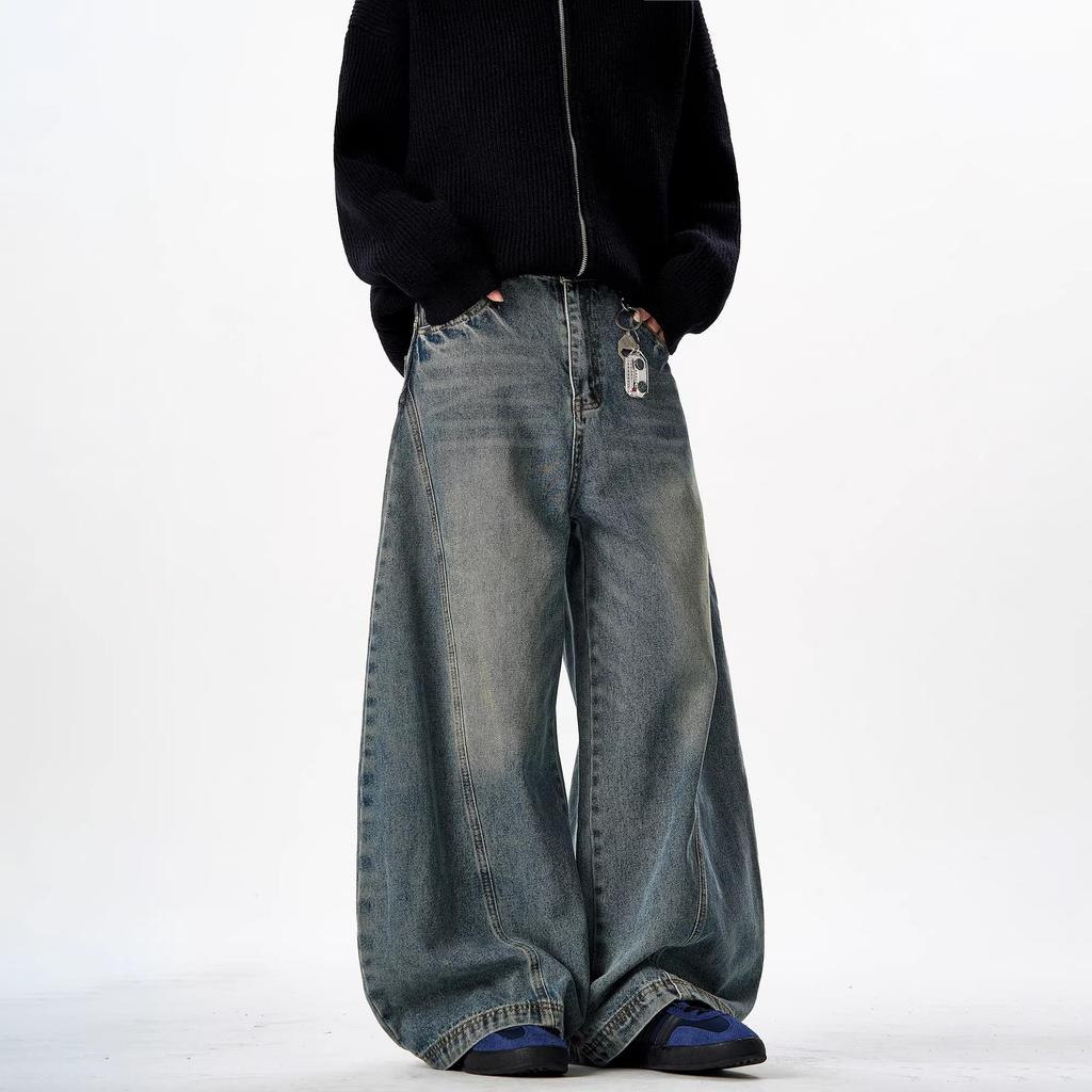 American Retro Washed Scimitar Jeans Men's and Women's High-end Loose Straight Wide-leg Sickle Pants Baggy Pants