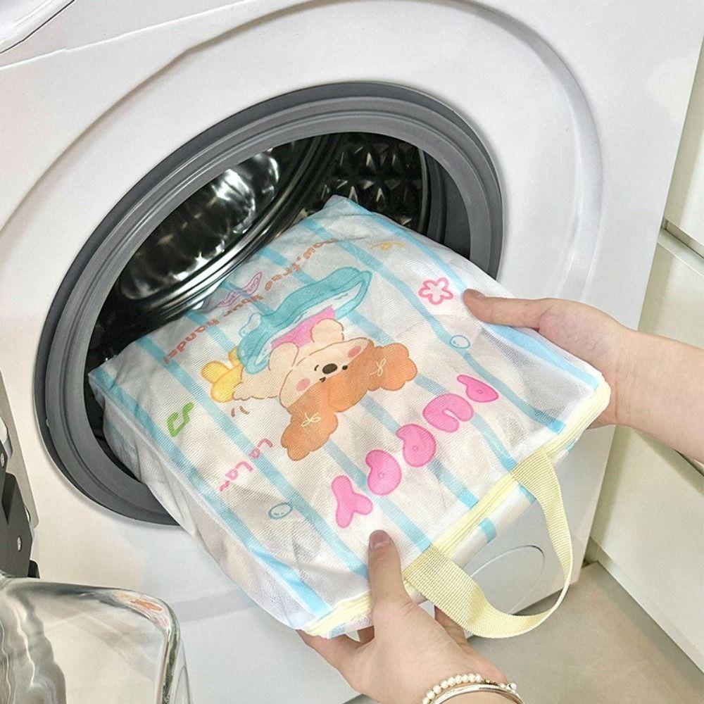 4Pcs/Set Cartoon Bear Laundry Bag Zippered Anti-Winding Puppy Printed Laundry Bag Protective Anti-deformation