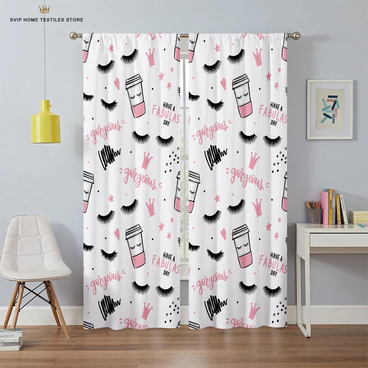 

Тонкие шторы для затемнения глаз с ресничками для гостиной, спальни, детской, окон, ванной комнаты, розовые, синие, желтые, 2 шт. W50X130H(CM)X2PCS&Rod pocket