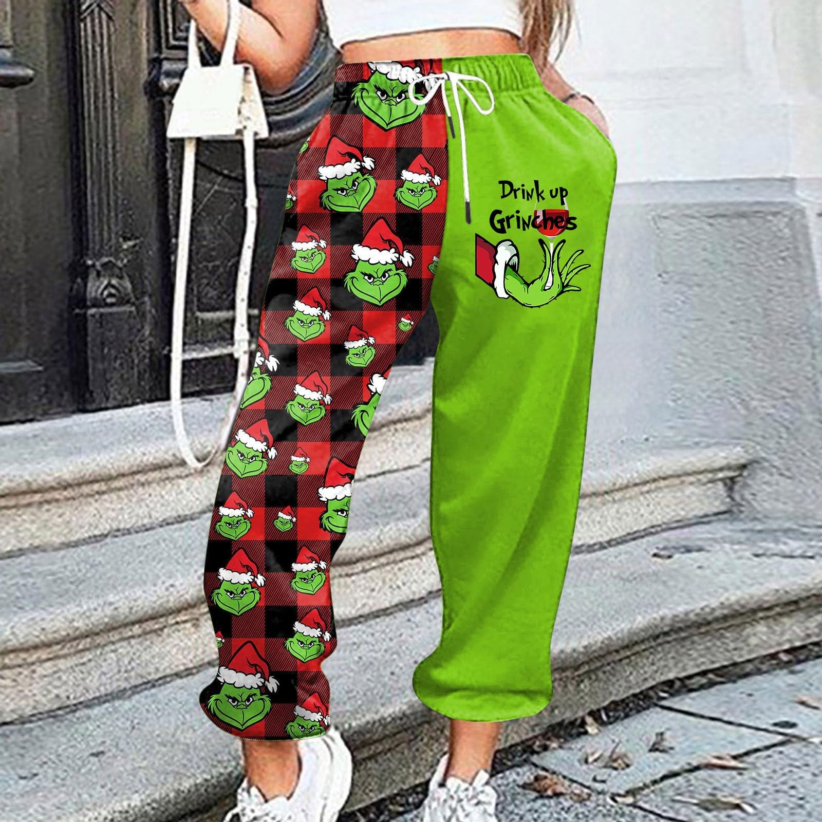 

Жіночі повсякденні модні повсякденні спортивні штани з різдвяним принтом і еластичною талією M винний