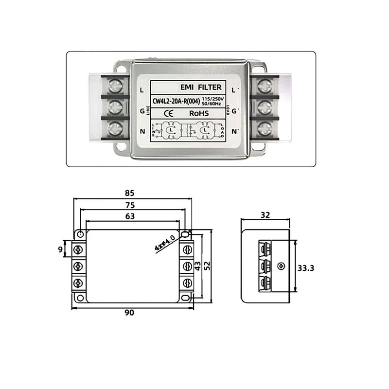 Single-phase Power Filter CW4L2-3A/6A/10A/20A/30A-R CW4L2-10A-R(004) Bipolar Filter Terminal Block 220V Anti-interference