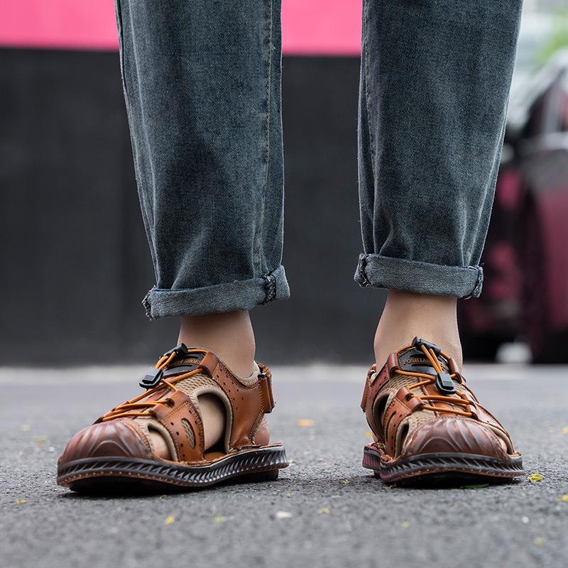 Fashion New Summer Anti-slip Driving Beach Shoes Shoes for Men Fashion Casual Cow Leather Sandals Male Elastic Band Designer Sandals Man