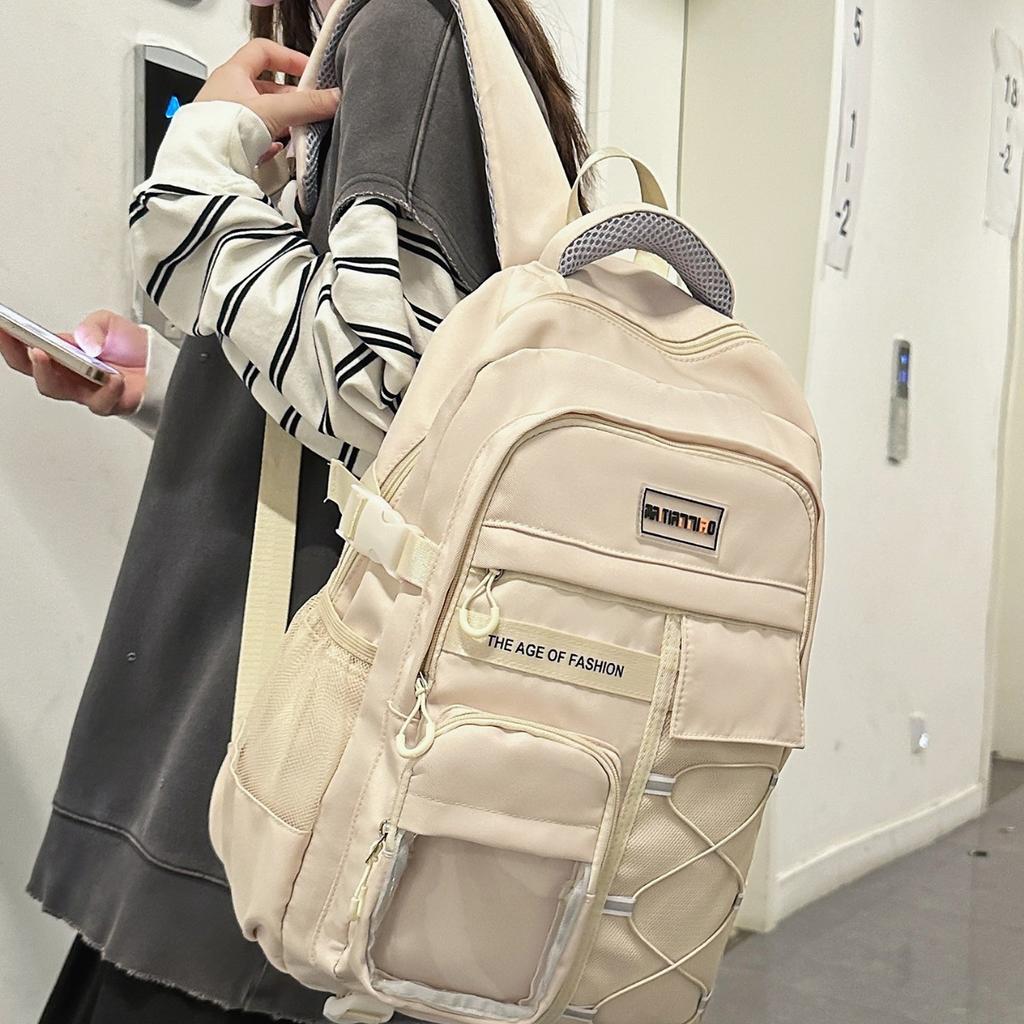 Schoolbag New High-value Korean Ins College Style Solid Color Simple Backpack Junior High School Students Lightweight Large-capacity Backpack