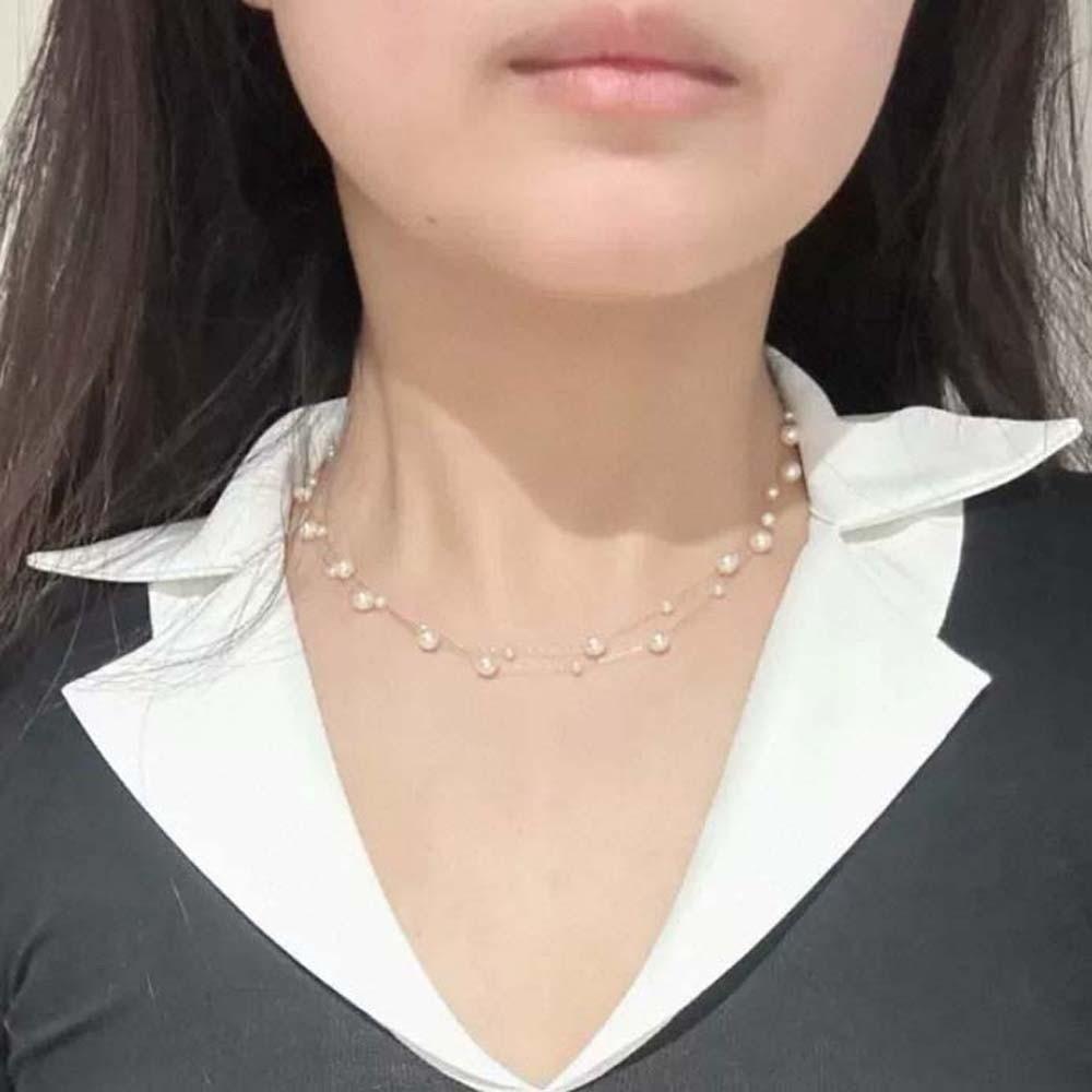 Titanium Steel Beaded Choker Necklace Exquisite Collarbone Chain Elegant Neck Pendant  Girls
